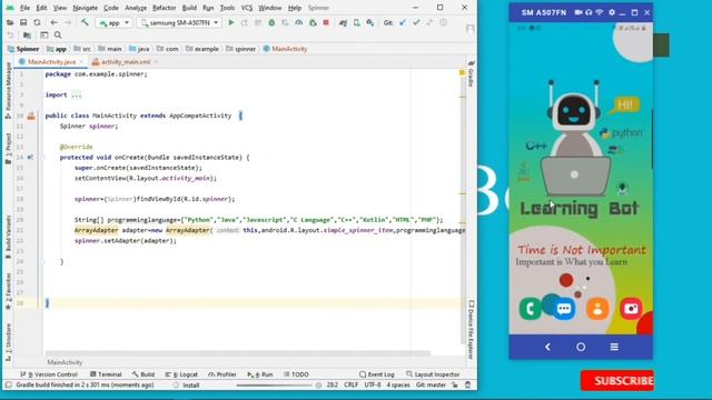 How to Create or Use Spinner in Android Studio|Learning Bot| смотреть онлайн