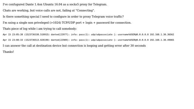 Ubuntu: Telegram calls via Dante socks5 proxy server not working смотреть онлайн
