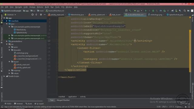 Android Splash Screen with Animation | android studio tutorial - splash screen animation | Android смотреть онлайн