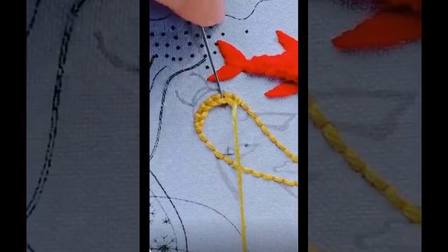 Вышивка рыбки обьёмной.