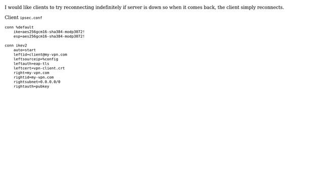 How can I make strongSwan clients auto reconnect when server is down? смотреть онлайн