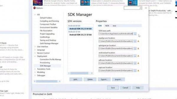 RAD Studio 11 alexandria setup Android SDK 33
