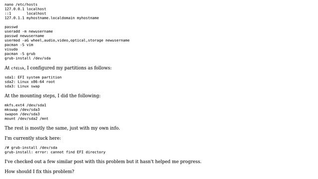 Installing Arch Linux Error: grub-install: error: cannot find EFI directory смотреть онлайн
