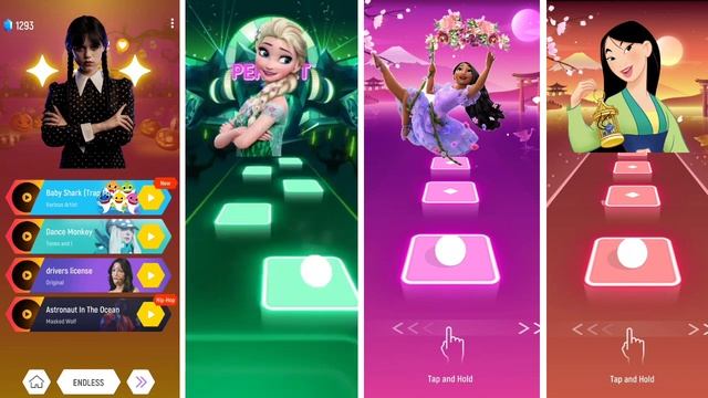 Encanto Isabela vs Frozen Elsa vs Mulan vs Wednesday Addams - Tiles Hop EDM! Let It Go смотреть онлайн