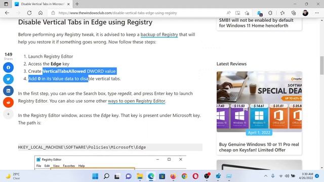 Disable Vertical Tabs in Microsoft Edge using Registry in Windows смотреть онлайн