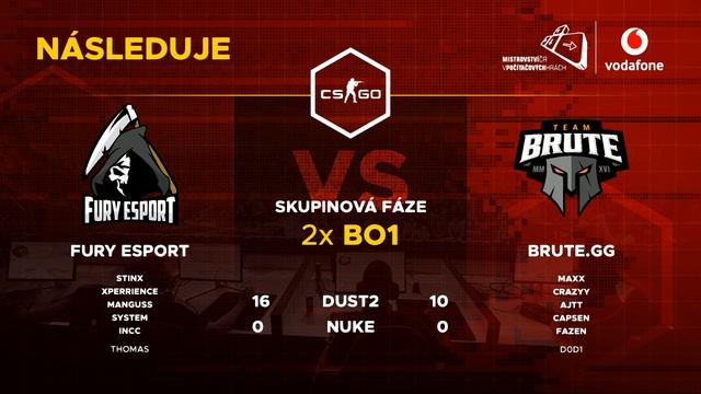 Vodafone MČR 2019 v CS:GO: Skupiny – Fury vs. Brute смотреть онлайн