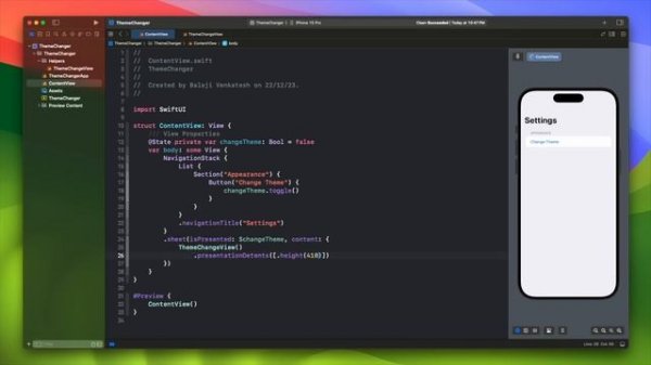 SwiftUI App Theme Switcher - Dark Mode Switch - iOS 17 - Xcode 15