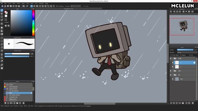 Medibang Paint Pro - Computer Man Walking Under Rain смотреть онлайн