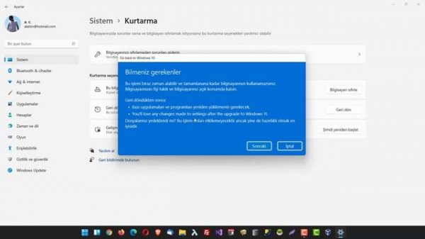 Windows 11'den Windows 10'a Geri Dönme