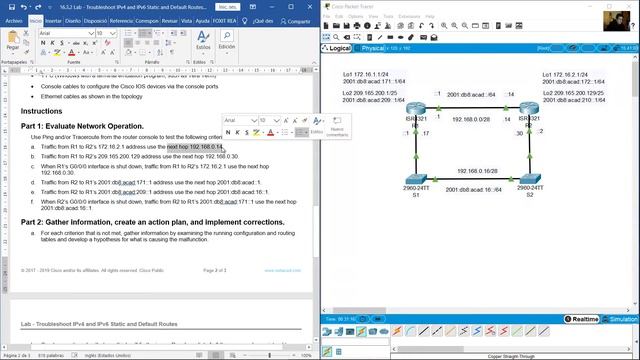 16.3.2 Lab - Troubleshoot IPv4 and IPv6 Static and Default Routes смотреть онлайн