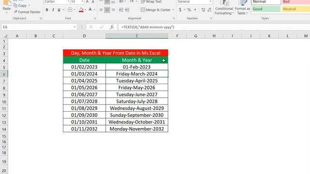 Day, Month & Date from date in ms Excel 004 смотреть онлайн