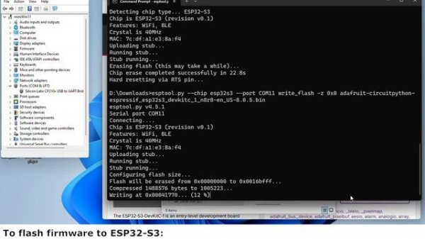 Flash CircuitPython firmware to ESP32-S3 using esptool on Windows 11