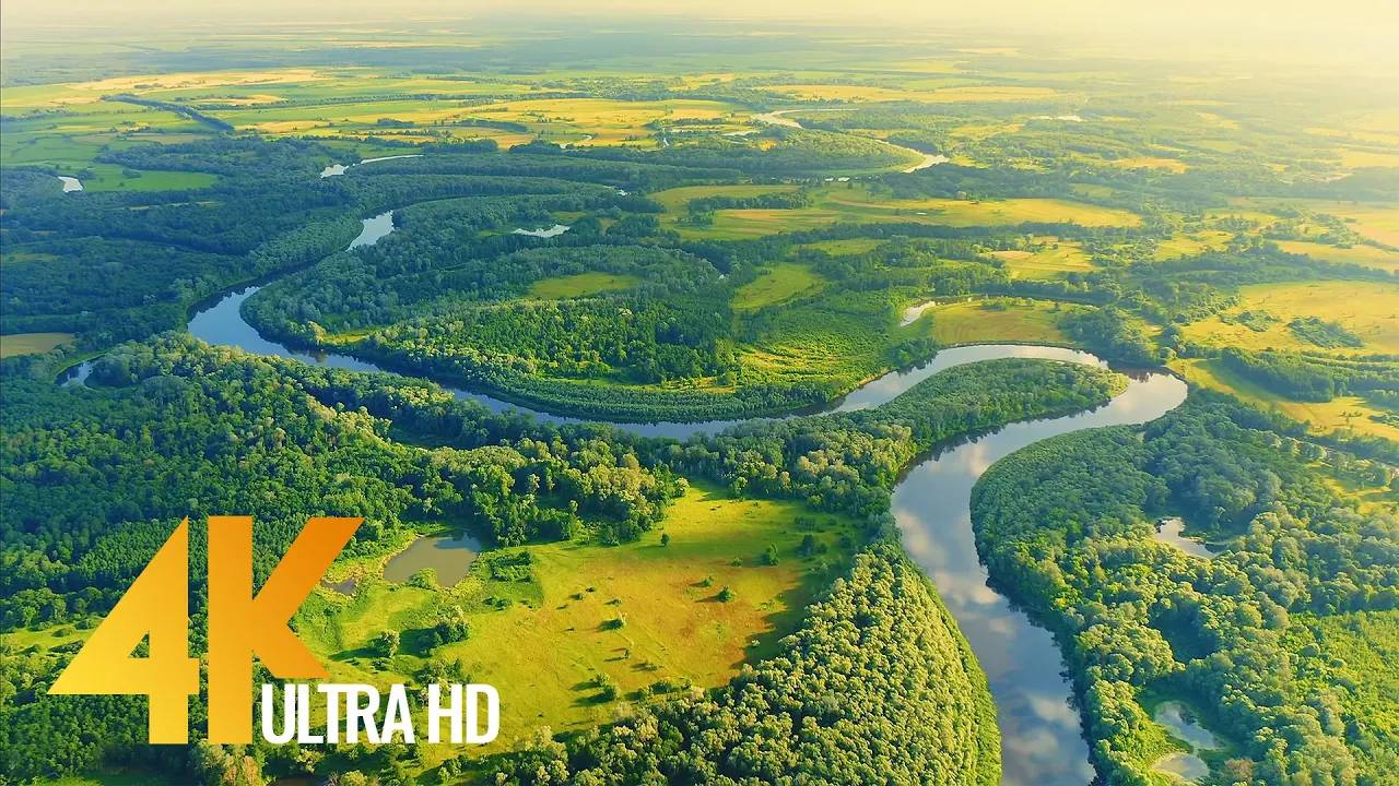Bird's Eye View of Ukrainian Rivers - Desna River from Above - Ambient Drone Film 4K + Music смотреть онлайн