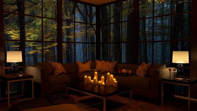 Дождь на окнах уютной гостиной для сна и отдыха. Шум дождя. ASMR смотреть онлайн