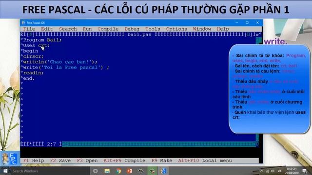Hướng dẫn khắc phục lỗi trong free pascal phần 1-lỗi cú pháp thông thường смотреть онлайн