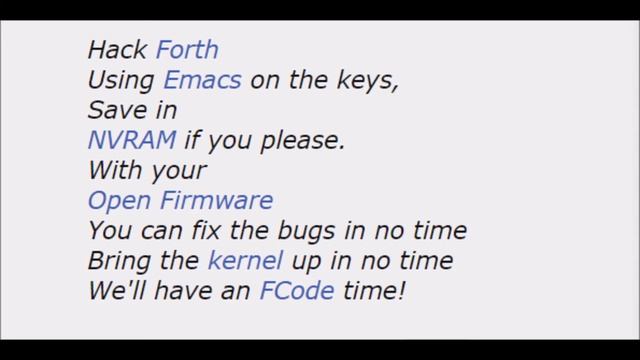 "Mitch Bradley singing the Open Firmware Song" - 2001 or earlier? смотреть онлайн