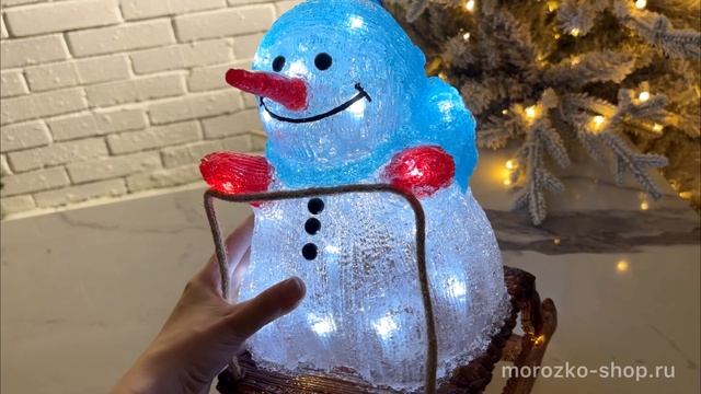 Светящаяся фигура СНЕГОВИЧОК НА САНКАХ, акрил, 40 холодных белых LED-огней, 32 см, 491153-1