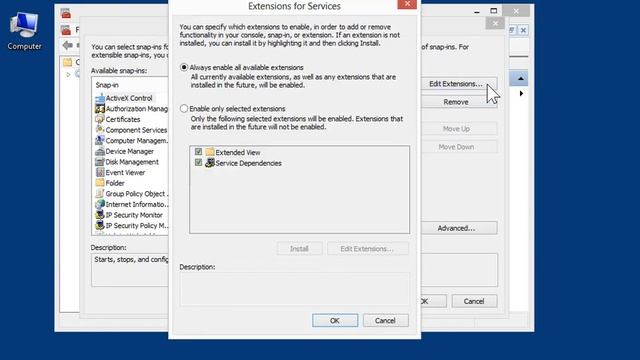 Windows 8.0 Professional - Edit Snap In Extensions in an MMC Console смотреть онлайн
