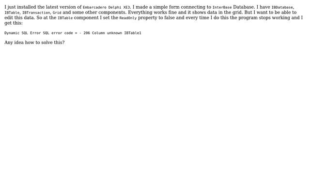 Delphi IBTable readonly error смотреть онлайн
