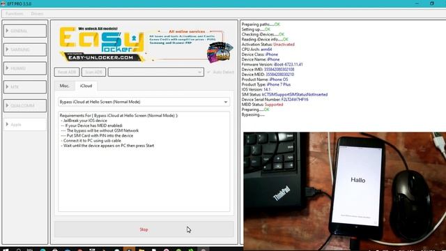 How To Bypass Icloud Iphone 7plus With EFT PRO