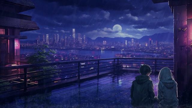 3 Hours Rainy Lofi ☔ A Rooftop Night Stress Relief ⛈️ Calming Lofi Hip Hop To Study Or Sleep To