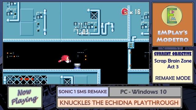 Sonic 1 SMS Remake - PC - Knuckles (Remake Mode) - #21 - Scrap Brain Zone: Act 3 смотреть онлайн