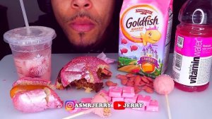 ASMR PINK FOOD FOR 24 HOURS JERRY BIG MAC HOT DOG STARBUCKS CAKE POPS EATING SOUNDS MUKBANG 먹방