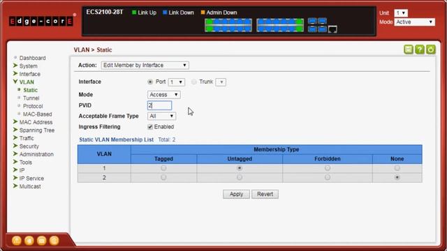 Edgecore ECS2100 series Basic VLAN Configuration by Web Management смотреть онлайн
