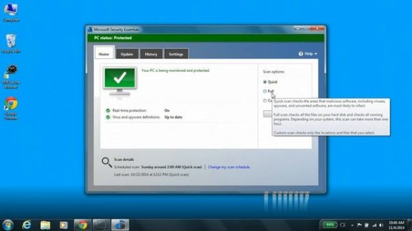 Microsoft Security Essentials Quick Scan - Windows 7
