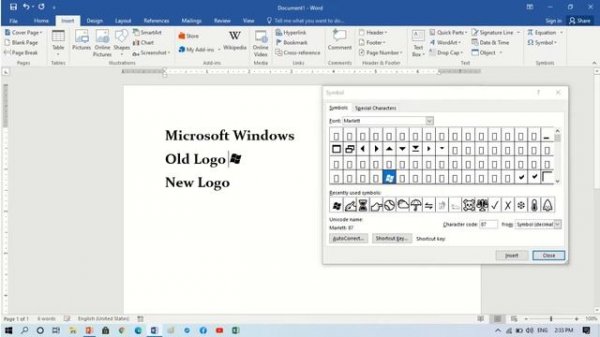 Inserting Symbol of Windows Logo in Word