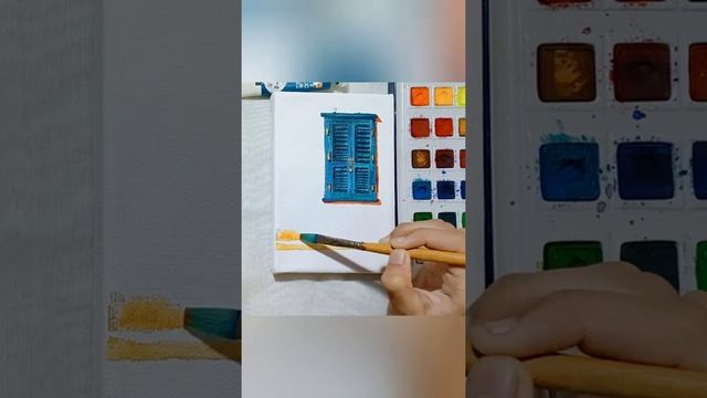 Closed window painting on mini canvas 🎨🖌️💙. смотреть онлайн