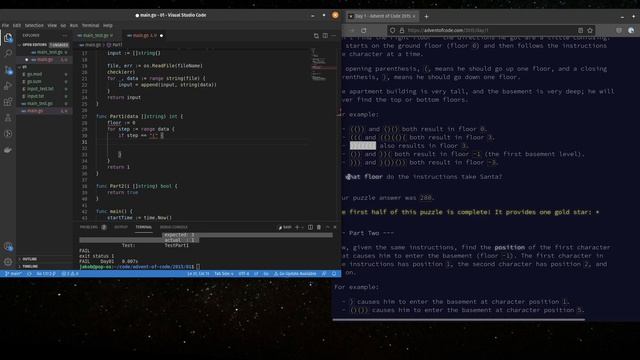Advent of Code 2015 - Day 1 - Golang TDD смотреть онлайн