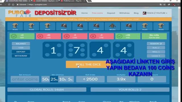 PUBG ZAR ATMA SİTESİ DEPOSİTSİZ !!! BEDAVA 100 COİNS смотреть онлайн
