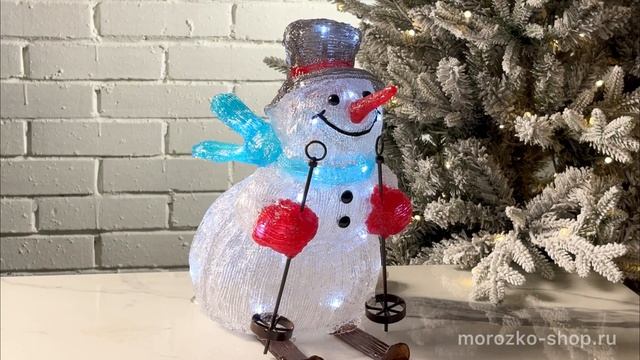 Светящаяся фигура СНЕГОВИЧОК НА ЛЫЖАХ, акрил, 40 холодных белых LED-огней, 32 см, 491153-2