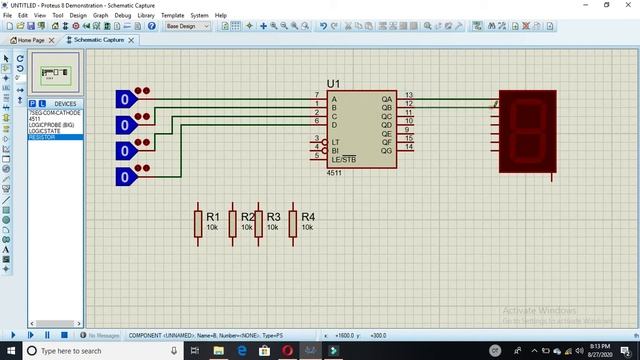 8.SIMULATION OF BCD TO 7-SEGMENT DISPLAY DECODER | ON PROTEUS. смотреть онлайн