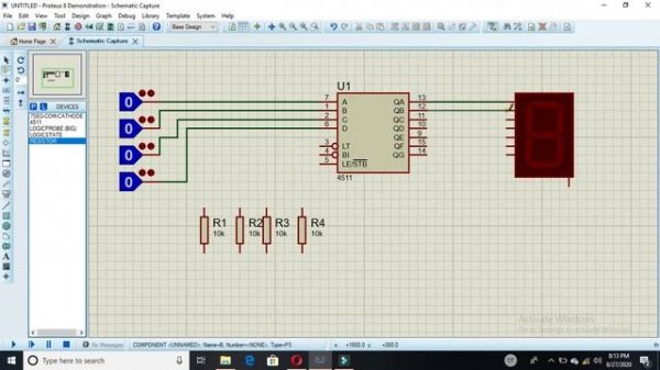 8.SIMULATION OF BCD TO 7-SEGMENT DISPLAY DECODER | ON PROTEUS.