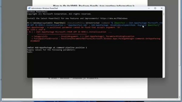 Fix 0x3D55: Package family App runtime information is corrupted on Windows