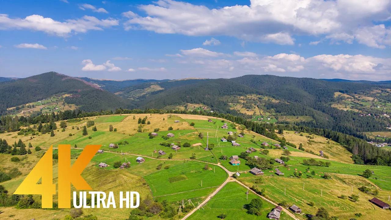 Bird's Eye View of the Carpathian Mountains, Ukraine - 4K Drone Video with Ambient Music смотреть онлайн
