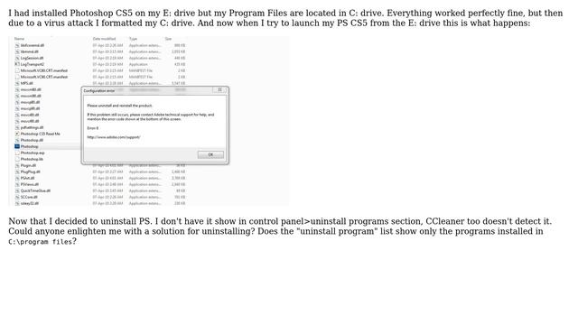 Attempting to uninstall Photoshop CS5 produces error. How can I uninstall? смотреть онлайн
