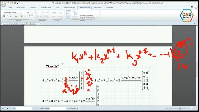 Mathcad Prime Tuto - 4.6. “Expand”, “Simplify”, “Factor”, “Coeffs”, “Collect”, “Substitute” Keyword