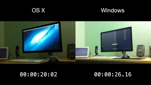 Mac OS X 10.8.2 vs Windows 7 Startup Time смотреть онлайн