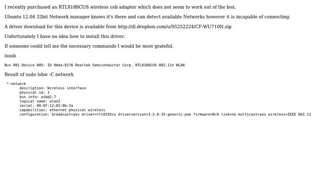 Ubuntu: How to install driver for RTL8188CUS Wireless adaptor? смотреть онлайн