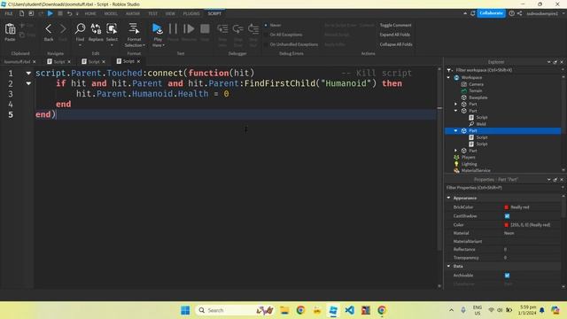 Creating a 'Kill Script' in Roblox Studio смотреть онлайн
