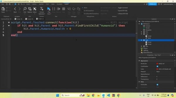 Creating a 'Kill Script' in Roblox Studio