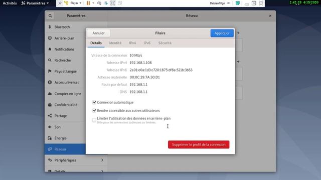 Adresse MAC et Paramètres IP sous Linux Debian 10 (Gnome) смотреть онлайн