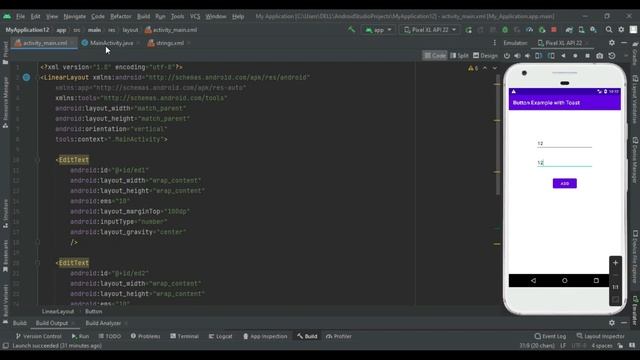 How to make a button in android studio with example of addition of two number ? смотреть онлайн