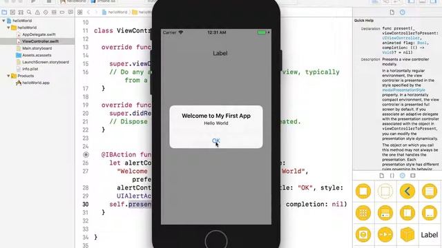 iOS 11.2.1 Xcode 9.2 swift4 hello world message and alert to the user смотреть онлайн