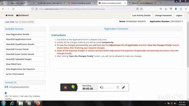 WBJEE 2023 Correction Window Open🔥Correction Keyse kare😣Kya Kya Correction Kar Sakte Hai Explanatio смотреть онлайн