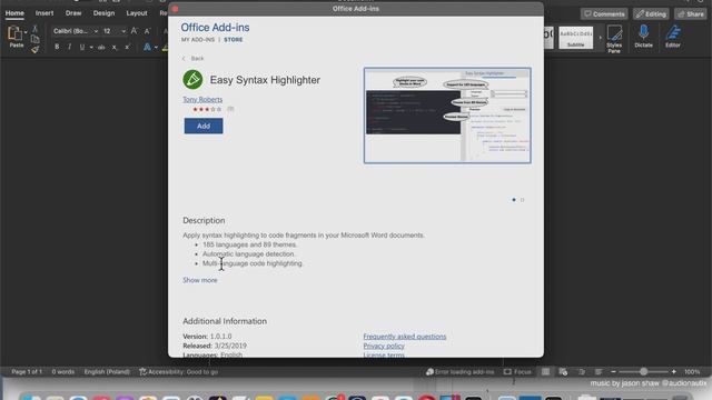 Easy Syntax Highlighter MAC OS add-in/add-on/plugin WORD смотреть онлайн