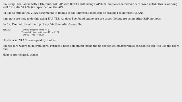 DevOps & SysAdmins: Freeradius VLAN assignment with EAP-TLS and WiFi 802.1x смотреть онлайн